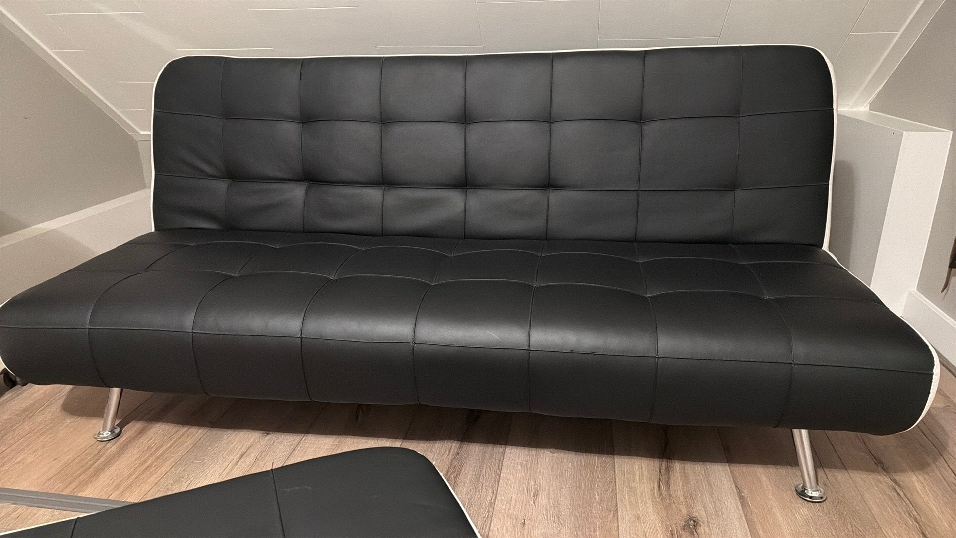 Slaapbank leer zwart wit, Ophalen, Zwart, Tweepersoons, 190 cm of minder