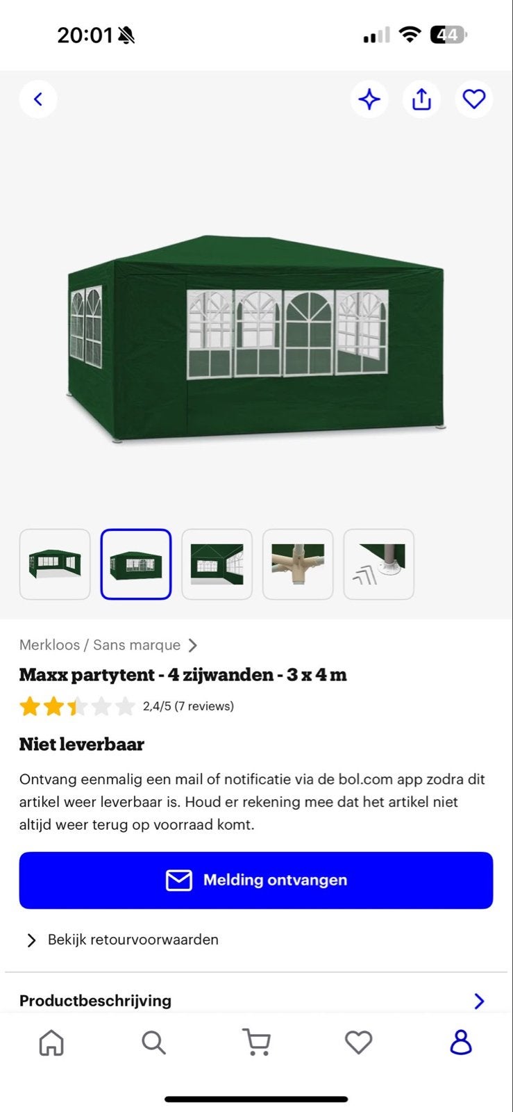 Maxx partytent - 4 zijwanden - 3 x 4 m - Groen, Partytent, Nieuw, 4 tot 6 meter, 2 meter of meer