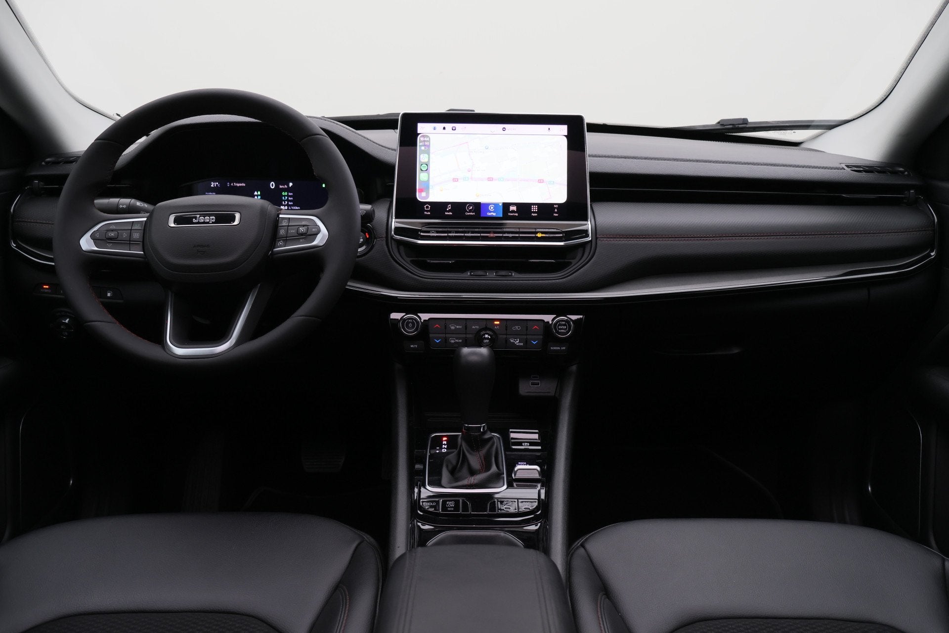 Jeep Compass 4xe 240 Plug-in Hybrid Electric Trailhawk Panor, Auto's, Automaat, Zwart, 4 cilinders, Leder en Stof