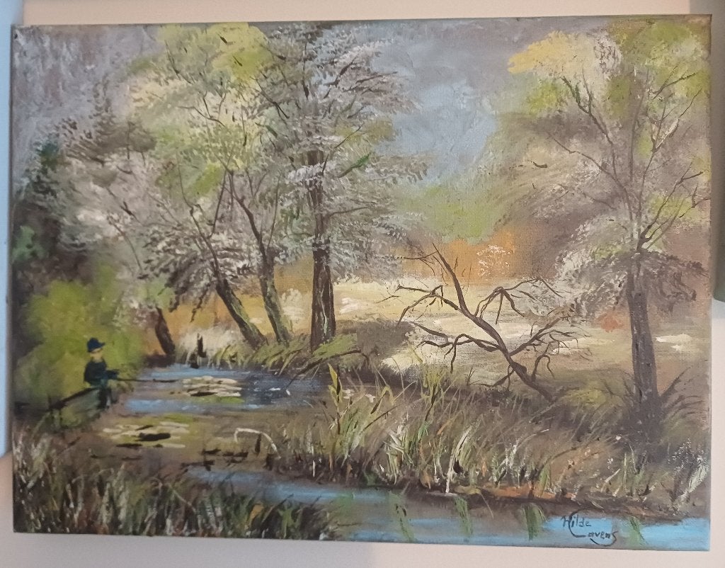 Schilderij 'de visser', olieverf, nieuw., Antiek en Kunst, Ophalen, Gesigneerd