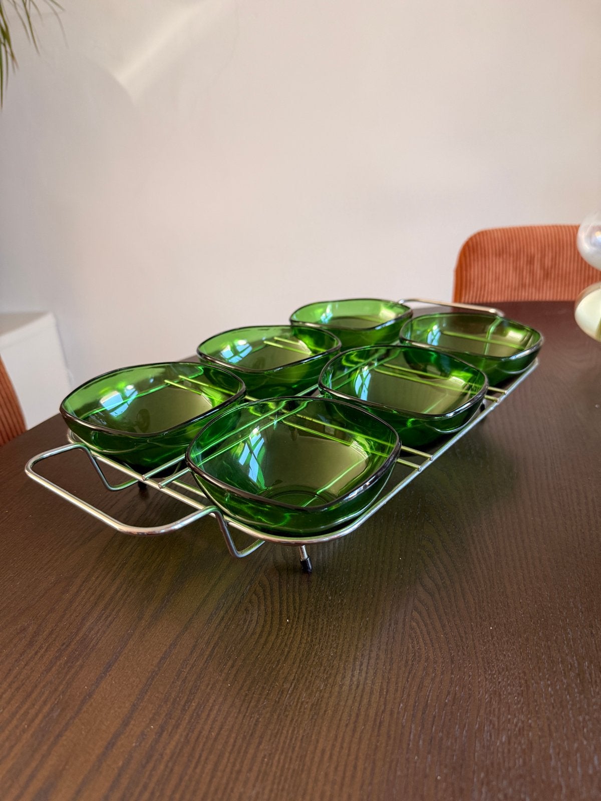 Véréco Dessert Schaaltjes in Houder - Vintage Groen Glas, Ophalen of Verzenden