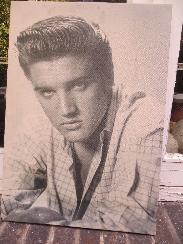 Mooi Elvis portret op linnen structuur, Antiek en Kunst, Kunst | Schilderijen | Klassiek, Ophalen, Expressionistisch, Print, Portret of Personen