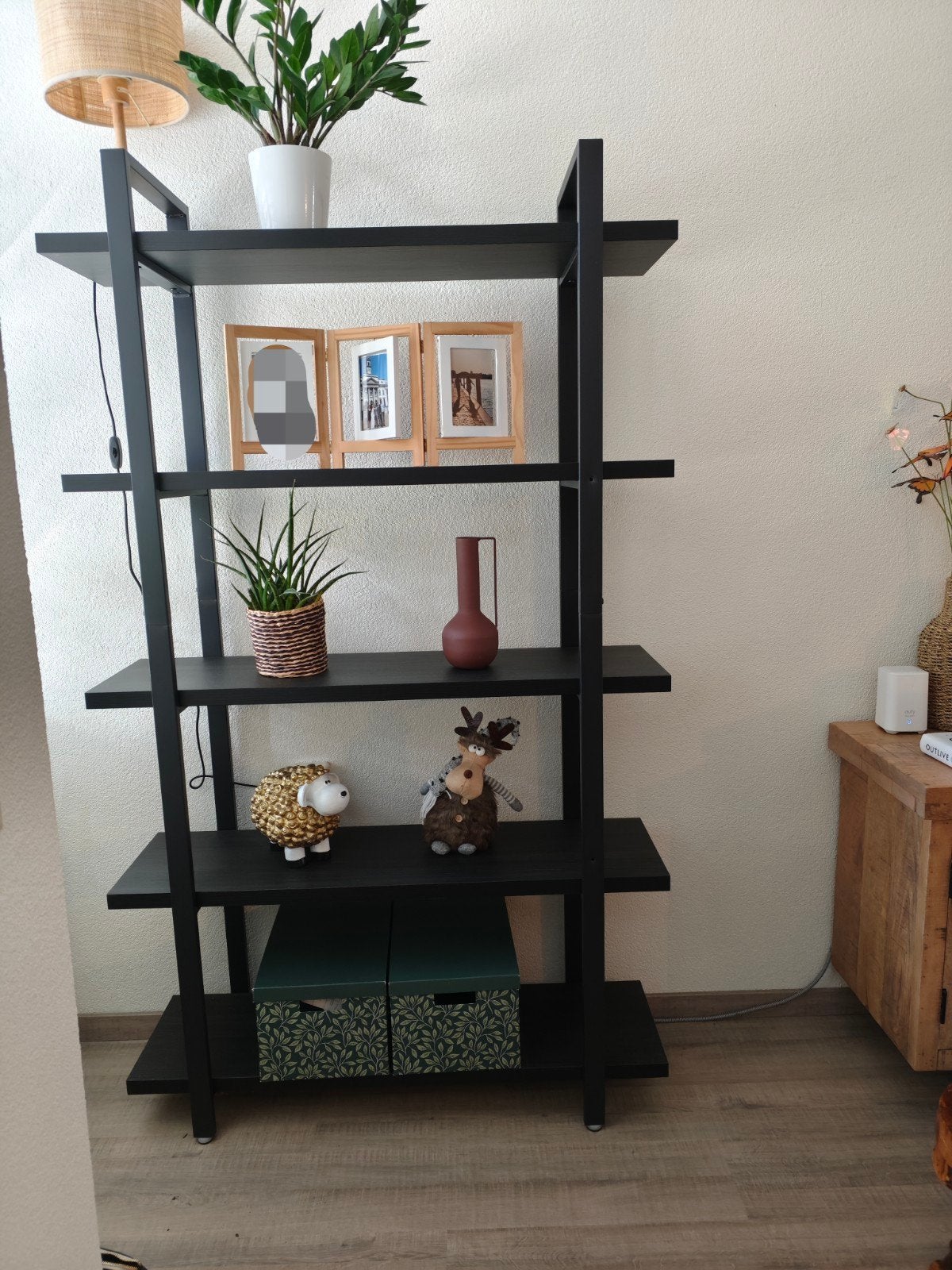 Zwarte open kast / boekenrek, industrieel, 178 cm hoog, Met plank(en), 100 tot 150 cm, Zo goed als nieuw, 25 tot 50 cm
