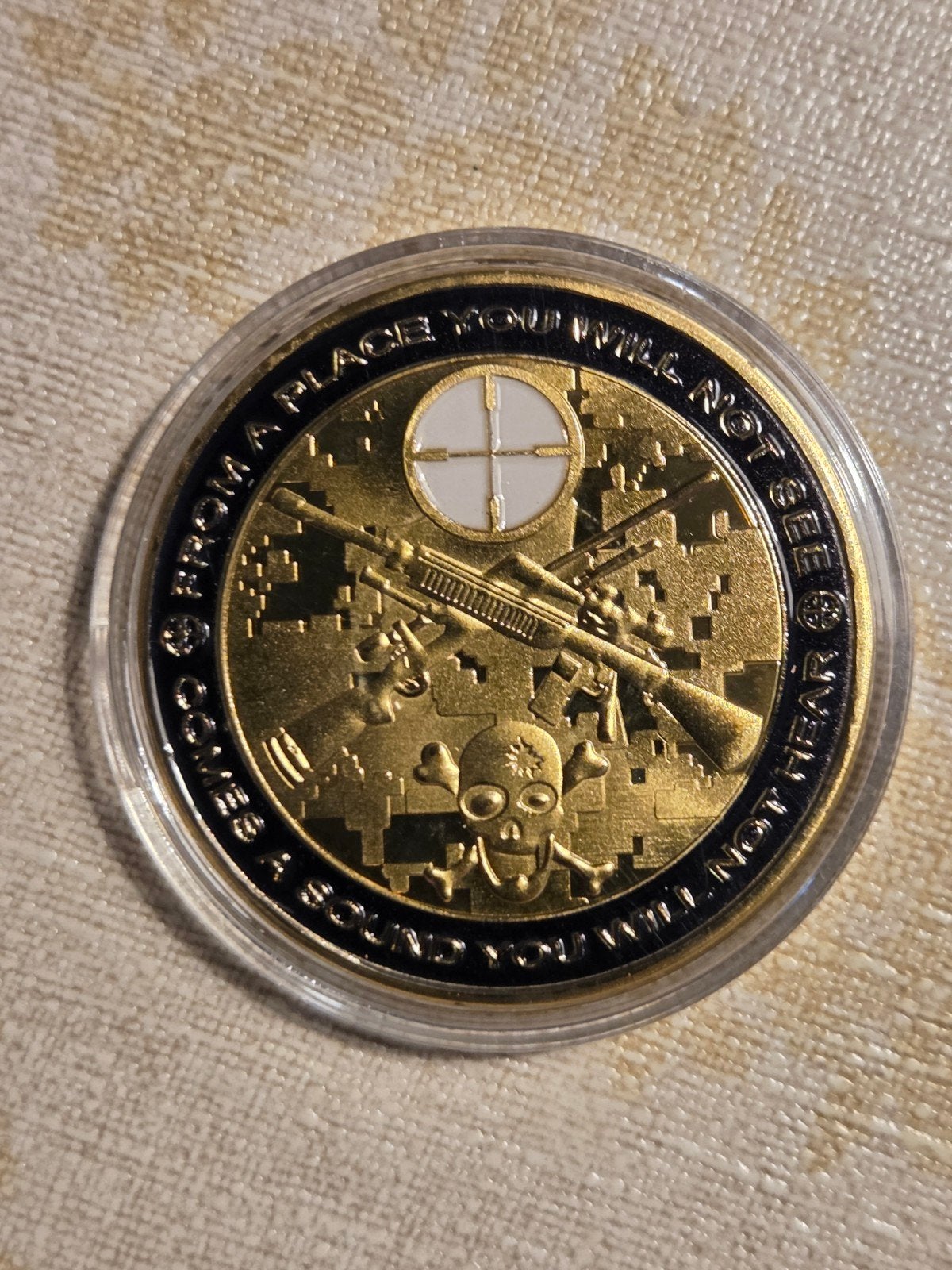Goudkleuri,Sniper Challenge Coin - Militaire Herdenkingsmunt, Ophalen of Verzenden, Overige materialen