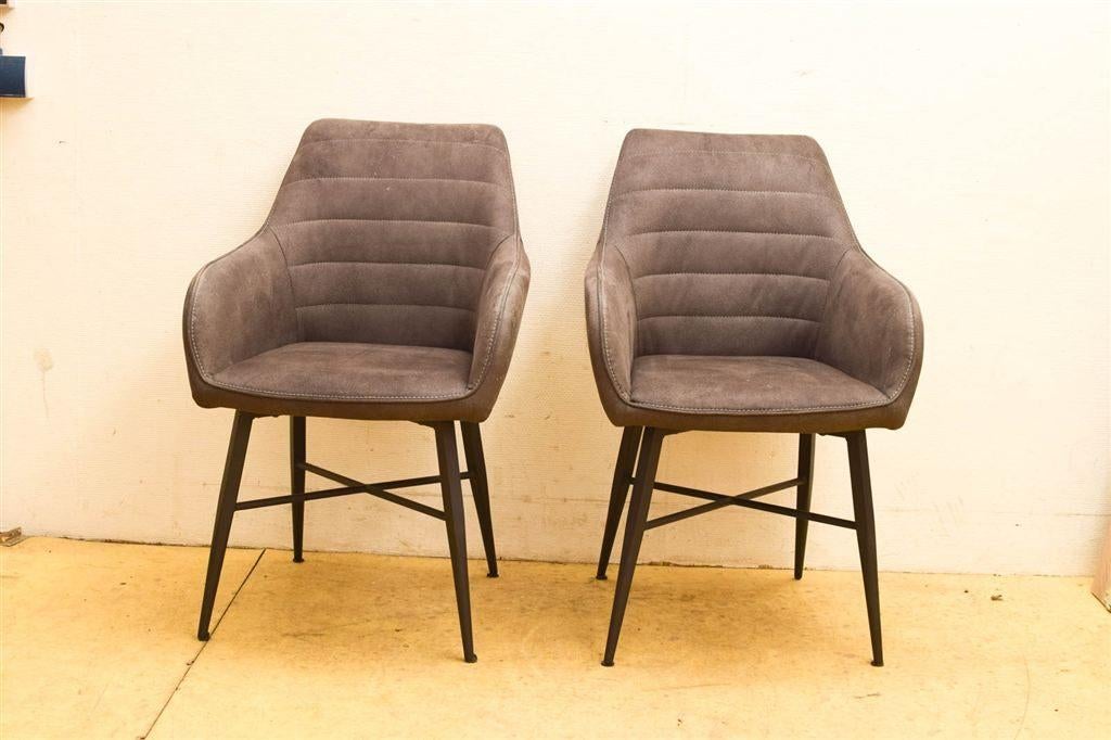 Microstof 2 stuks eetkamerstoelen 44997, Ophalen of Verzenden, Gebruikt, Grijs, Vijf, Zes of meer stoelen