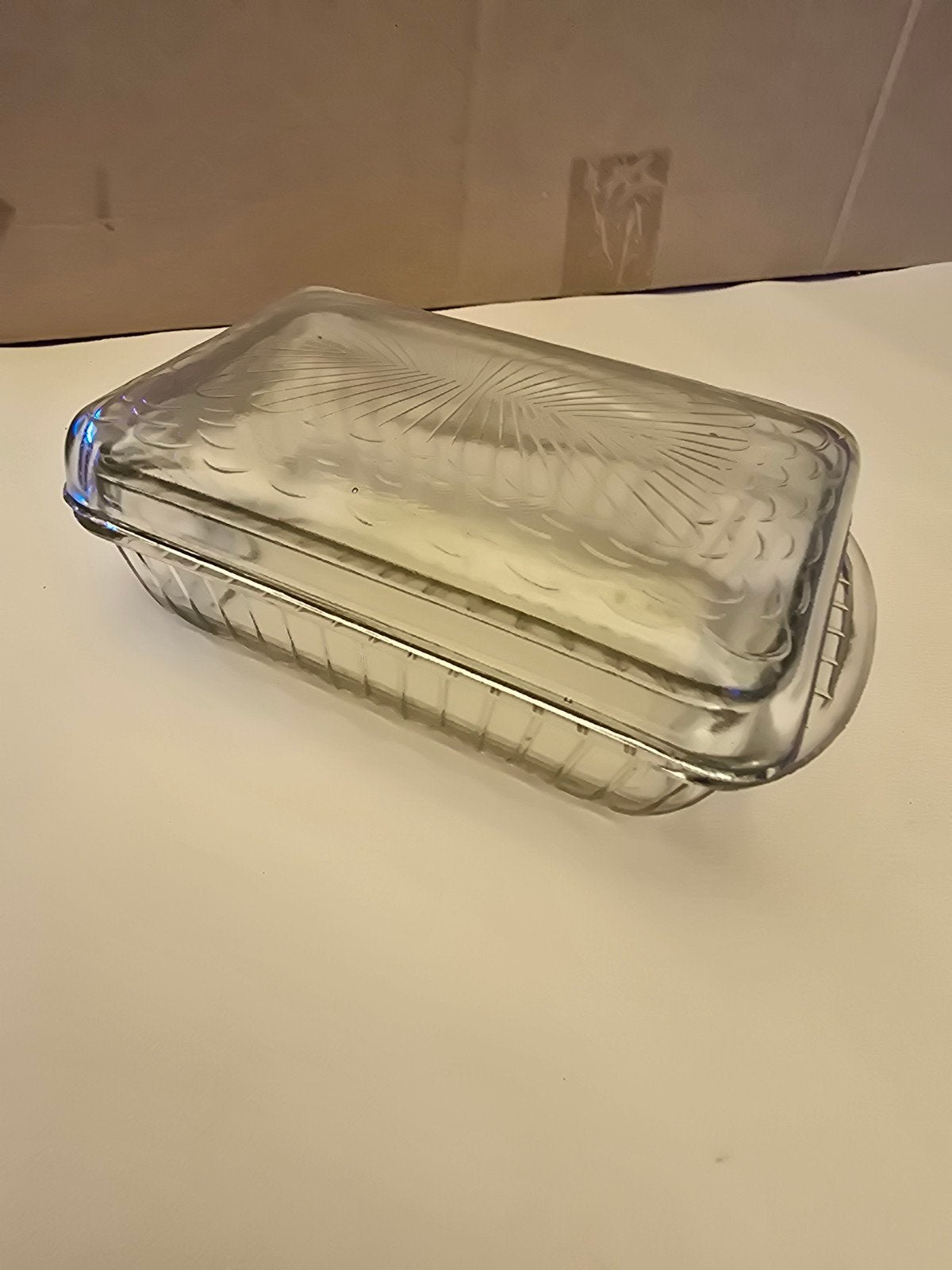 Vintage glazen botervloot met deksel, Verzenden, Overige merken, Glas, Overige typen