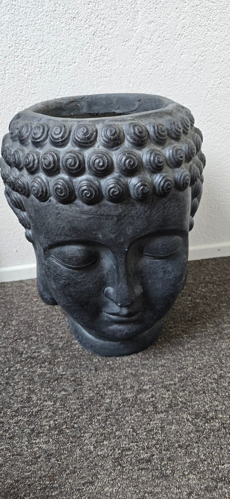 Boeddha hoofd bloempot/plantenbak - Grijs/Zwart, Gebruikt, Steen/keramiek, Grijs, 35 cm