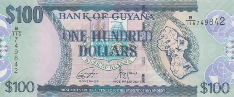 Guyana bankbiljet 100 Dollars 2022, Pick 36e UNC, Ophalen of Verzenden, Zuid-Amerika, Los biljet