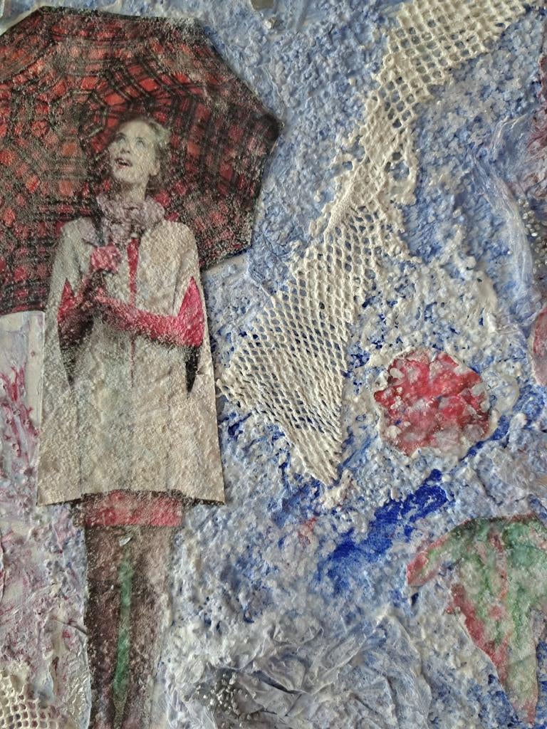 Mixed media modern schilderij 40x40 coraworkshops, Ophalen of Verzenden