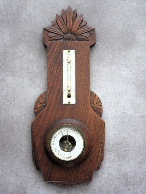 Oude art-deco thermometer en barometer, Audio, Tv en Foto, Weerstations en Barometers, Ophalen of Verzenden, Gebruikt