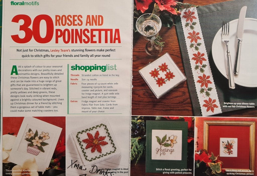 30 borduurpatronen van rozen en Kerststerren en Kerstbeer, Ophalen, Nieuw, Handborduren, Patroon