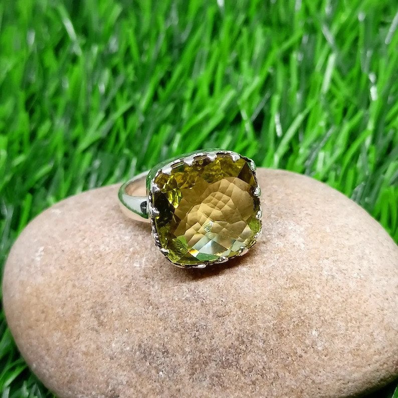 Schitterende zilveren ring met in facet geslepen citrien, Sieraden, Tassen en Uiterlijk, Ringen, Verzenden, 19 tot 20, Geel, Nieuw