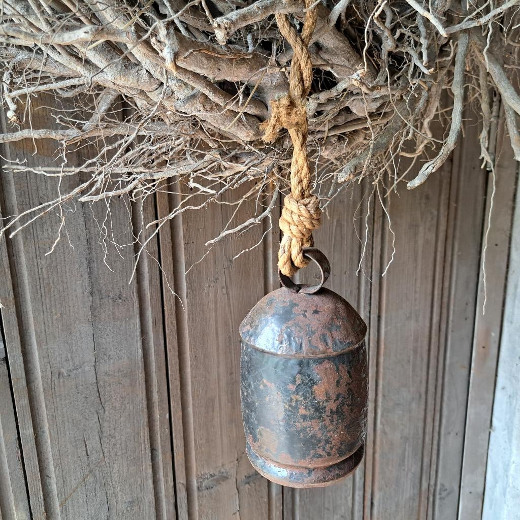 Brocante oude bel koebel aan touw met houten klepel *Etage3*, Gebruikt, ., Ophalen of Verzenden, .