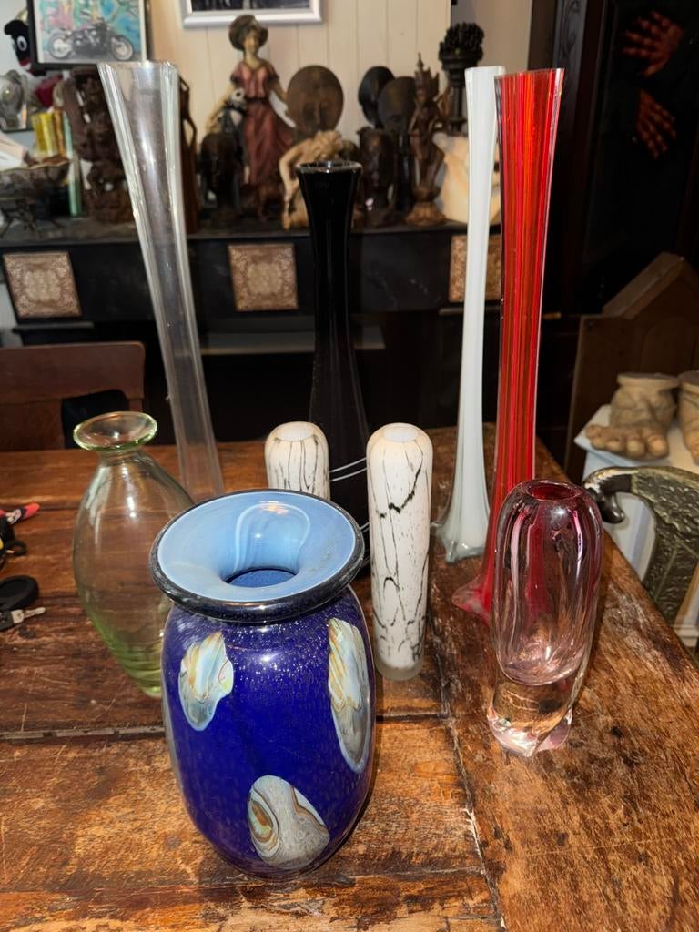 Verzameling vintage/ retro glazen vazen, Overige kleuren, Ophalen of Verzenden, Minder dan 50 cm, Glas