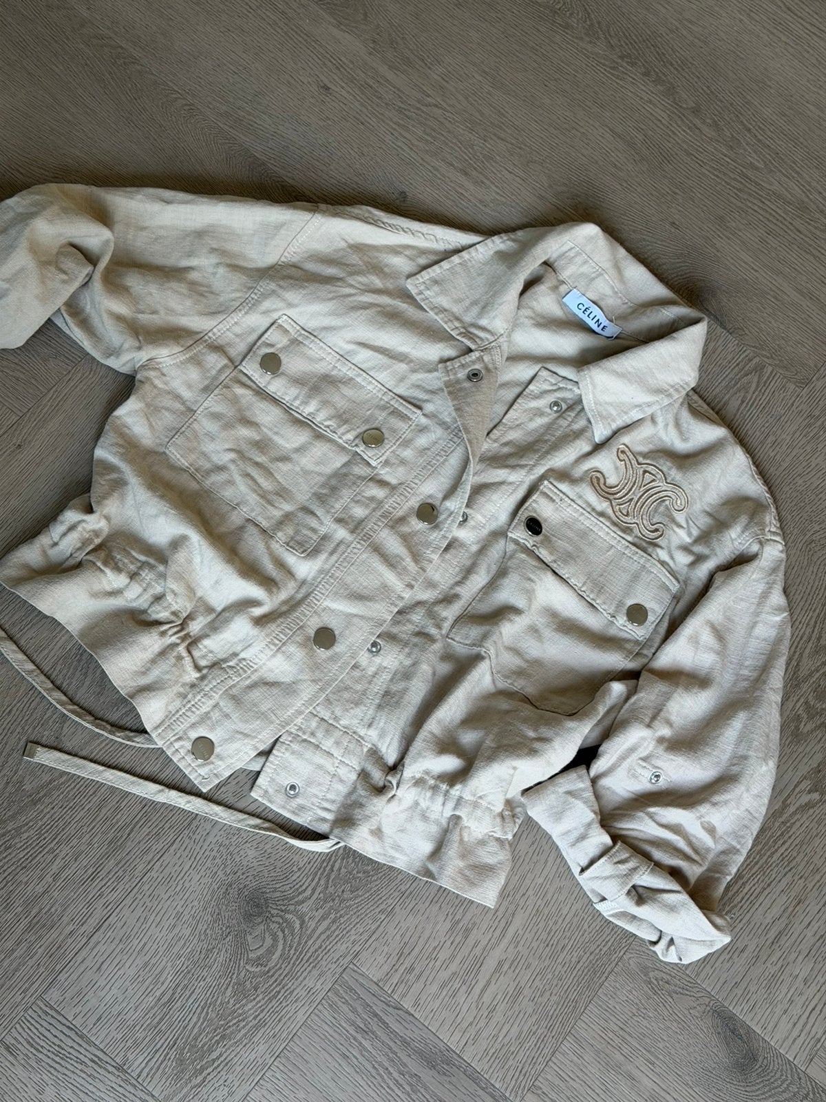Twee delig blouse jasje en broek  Celine   maat L, Ophalen of Verzenden, Zo goed als nieuw, Maat 42/44 (L), Beige