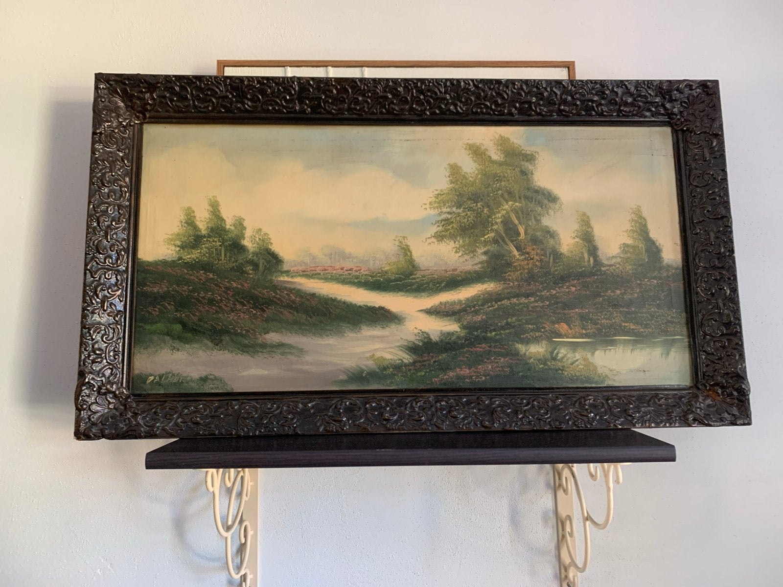 Prachtig landschap schilderij met rivier en bomen, Ophalen, Doek, Realistisch, Gesigneerd