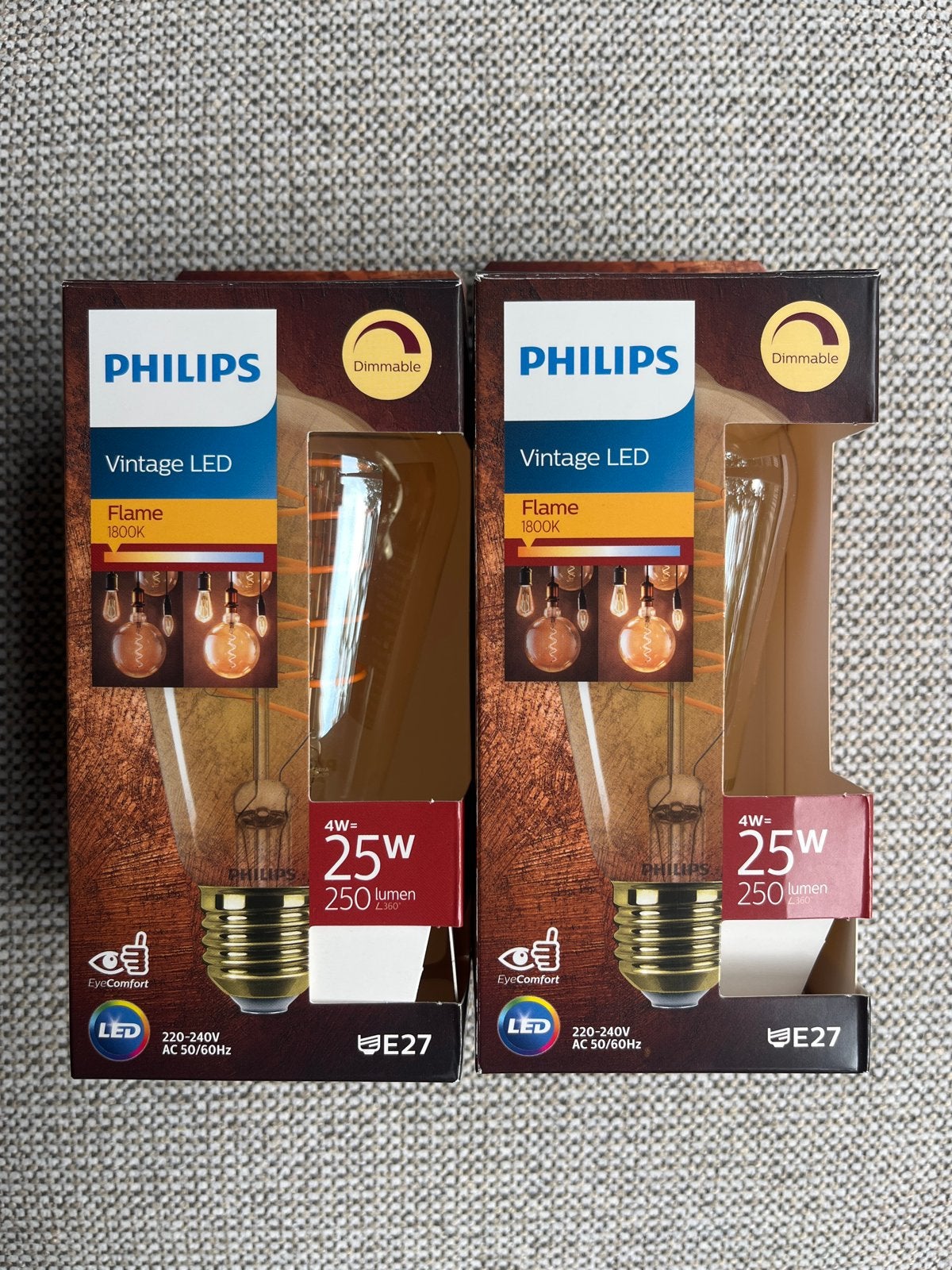 Philips Vintage LED Flame E27 Dimbare Lampen (2 stuks), Overige kleuren, Philips, Nieuw, Glas