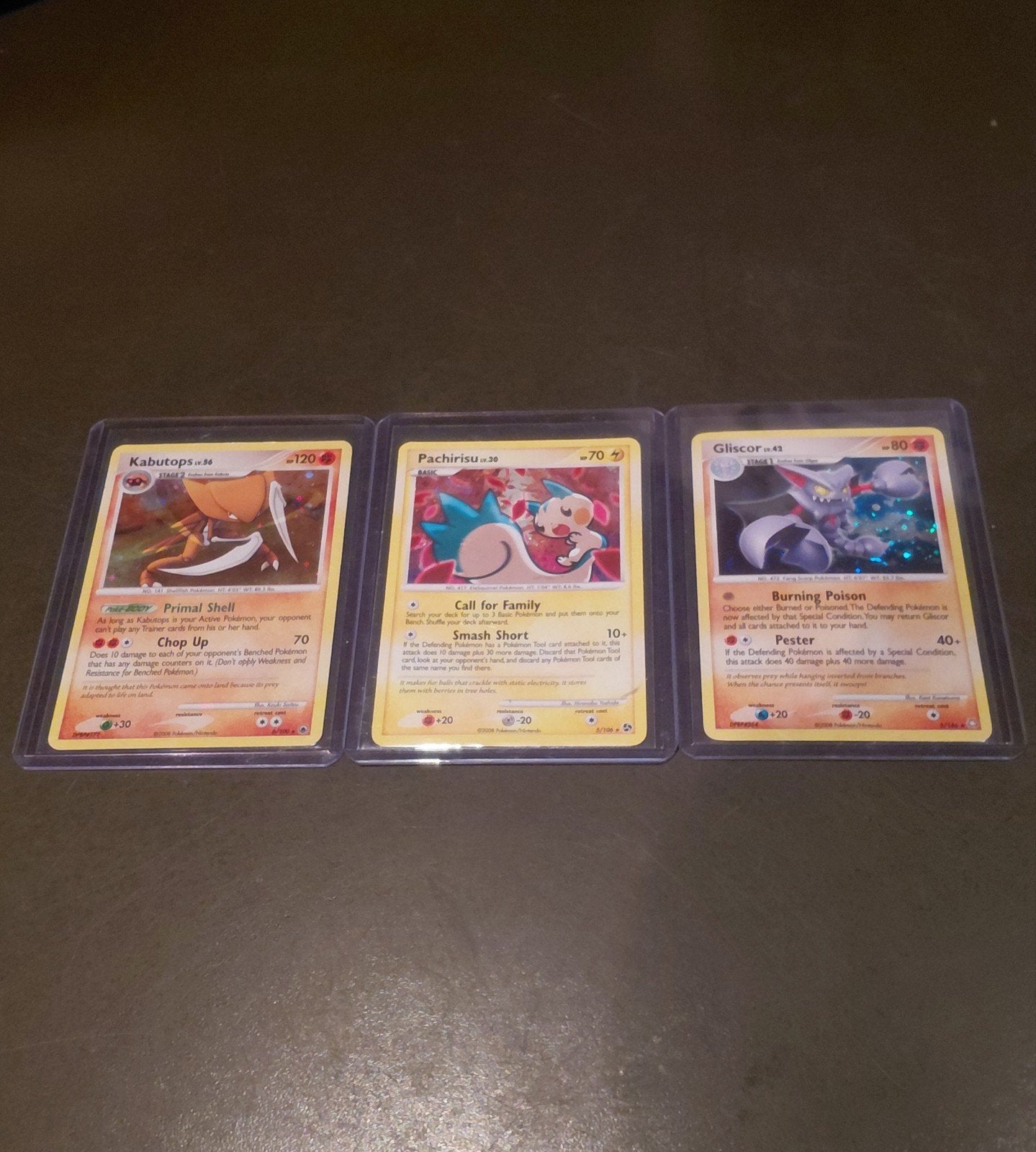 Pokémon kaarten: Kabutops, Pachirisu, Gliscor (3 stuks), Ophalen of Verzenden, Gebruikt, Meerdere kaarten