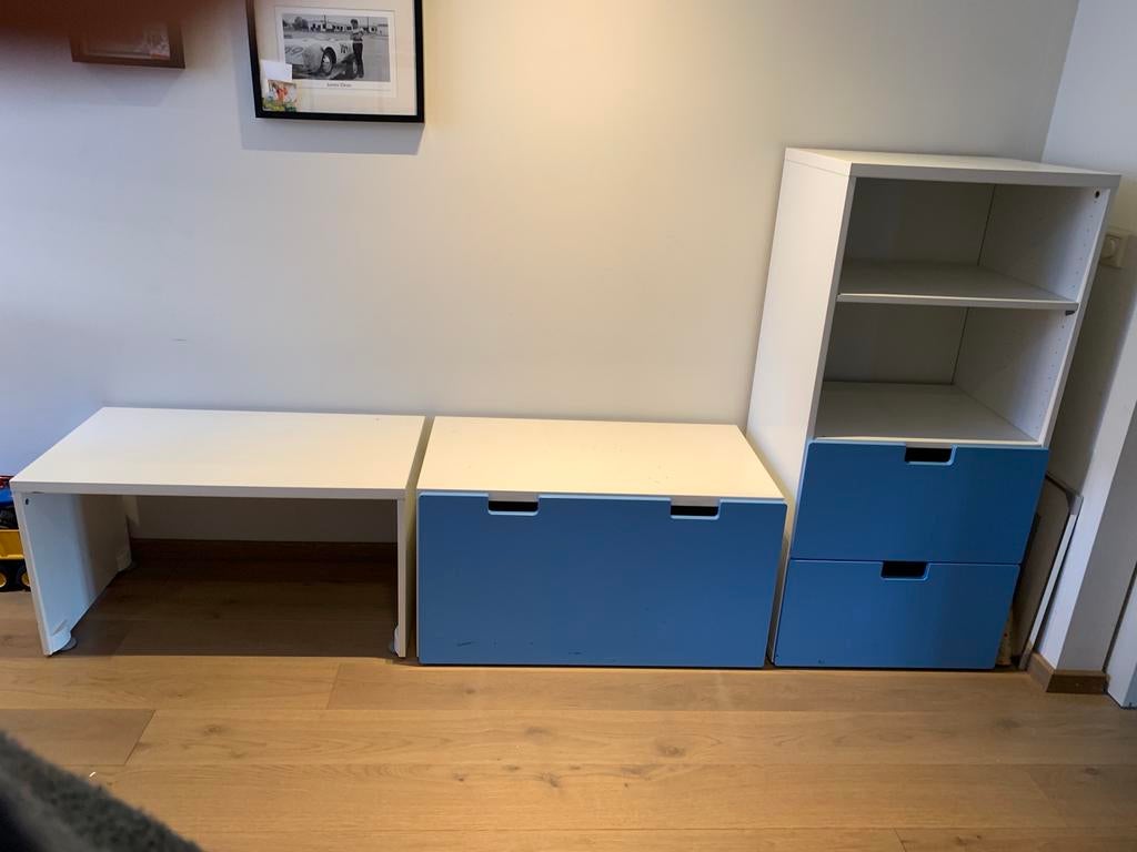 Ikea stuva tafel, opberg kist en kast  blauw, Ophalen, Gebruikt, 50 tot 70 cm, 105 cm of meer
