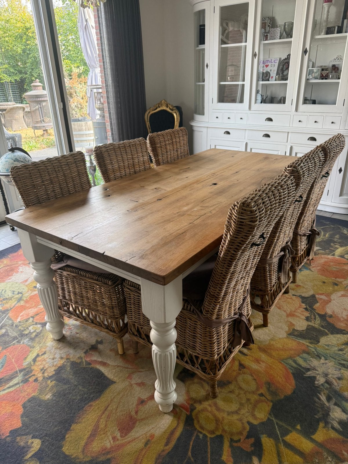 * Originele Riviera Maison eettafel 6  rotan eetkamerstoelen, Ophalen, Zo goed als nieuw, 4 tot 6 stoelen