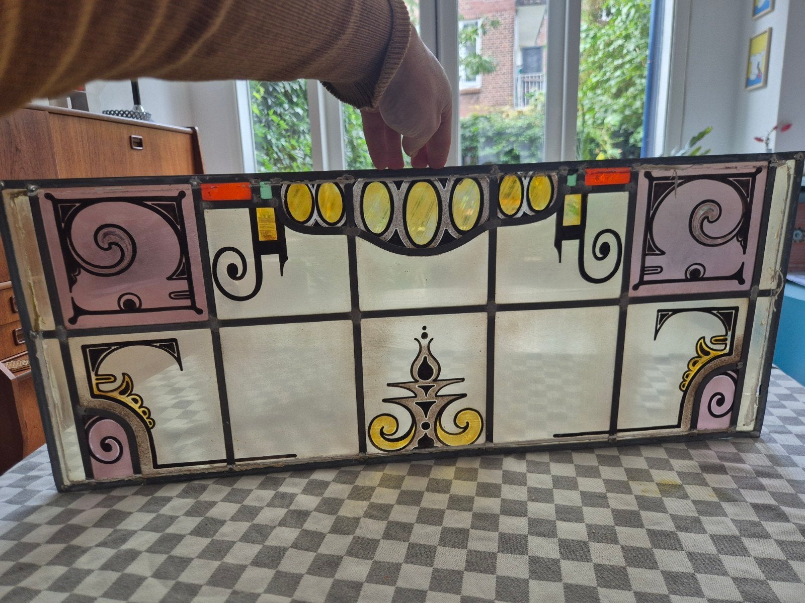 Glas in lood raam - Bovenlicht, Ophalen, Gevelraam of Ruit, Gebruikt, Minder dan 80 cm