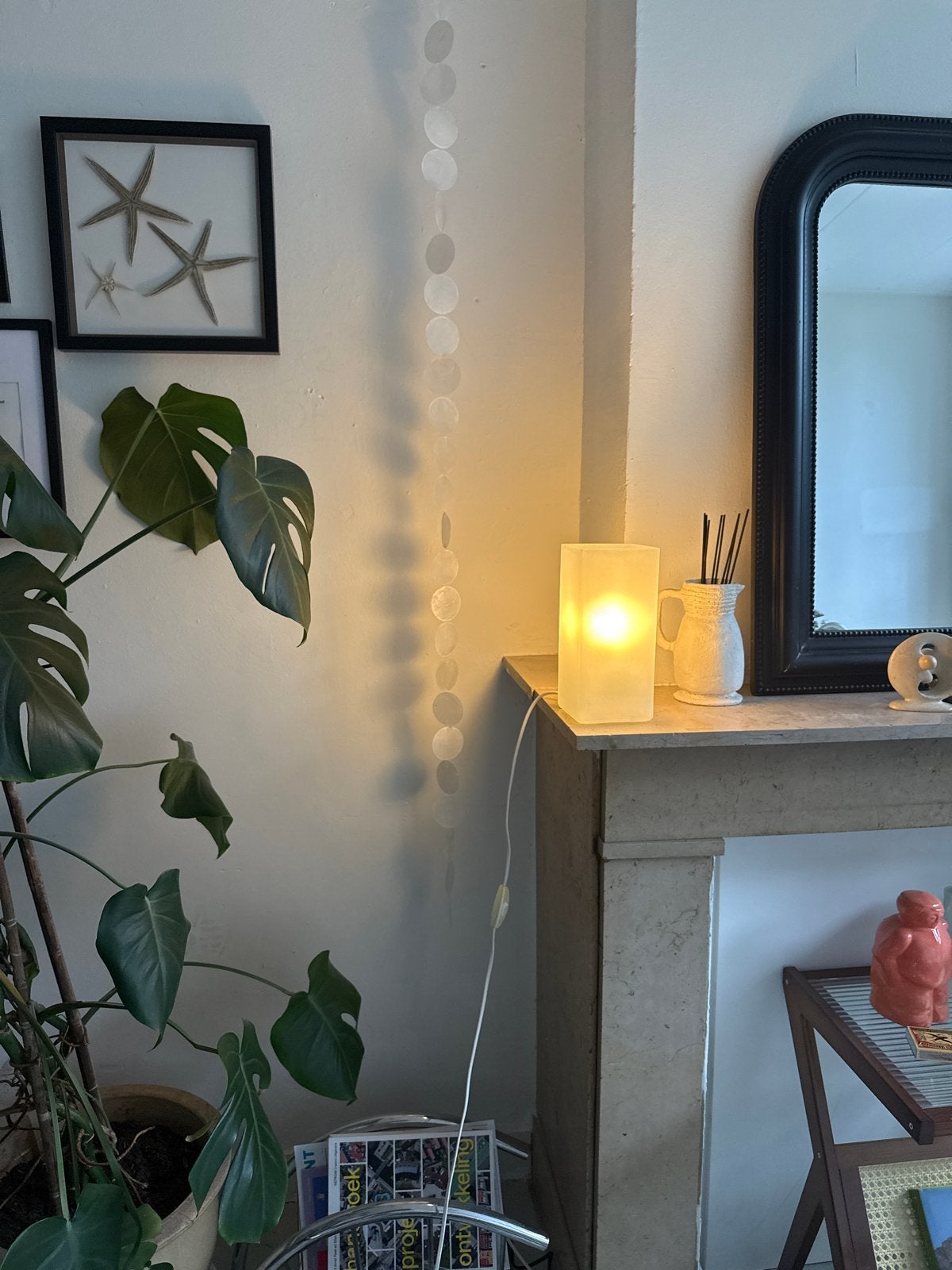 Vitage glazen ikea lamp- Moderne witte tafellamp -, Gebruikt, E14 (klein), Wit, Ophalen of Verzenden