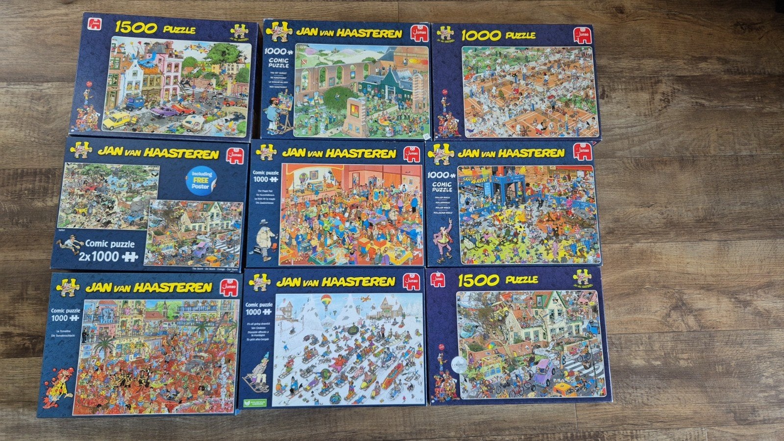 10 Jan van Haasteren puzzels, allemaal compleet, Ophalen of Verzenden, 500 t/m 1500 stukjes, Gebruikt, Legpuzzel