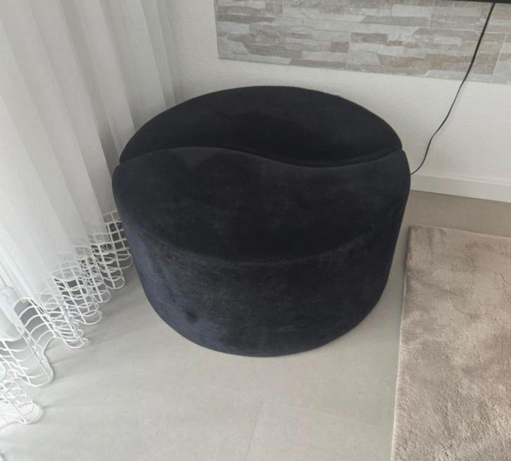 Zwarte fluwelen hocker, zo goed als nieuw, Rond, Zo goed als nieuw, 75 tot 100 cm, Stof