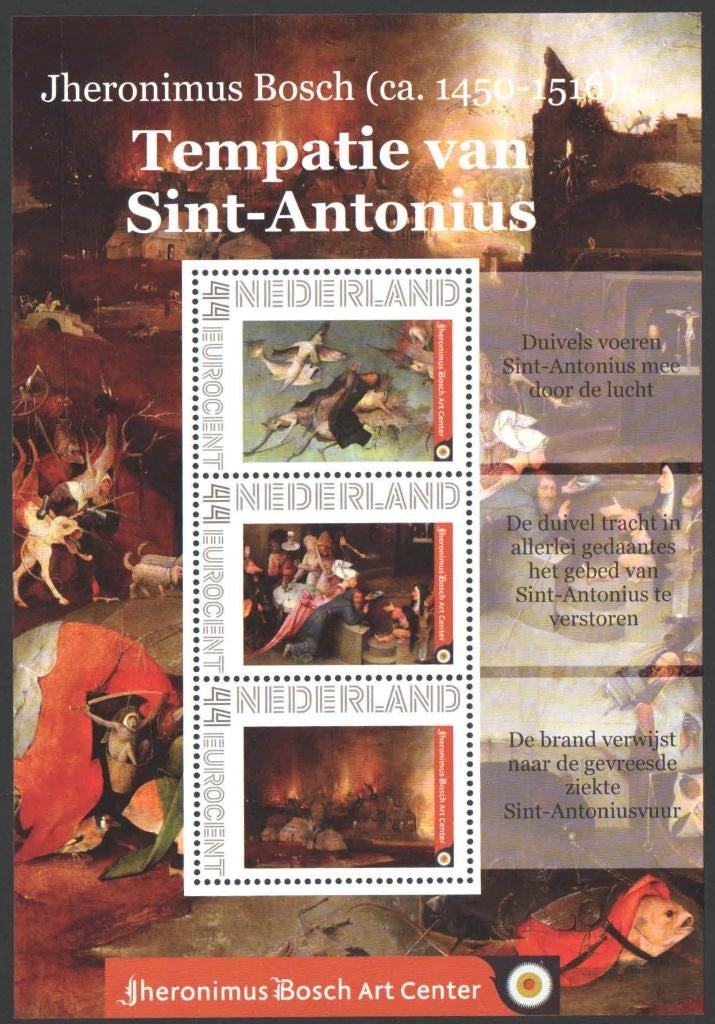Postzegels Jheronimus Bosch: Tempatie van Sint-Antonius, Ophalen of Verzenden, Na 1940, Postfris