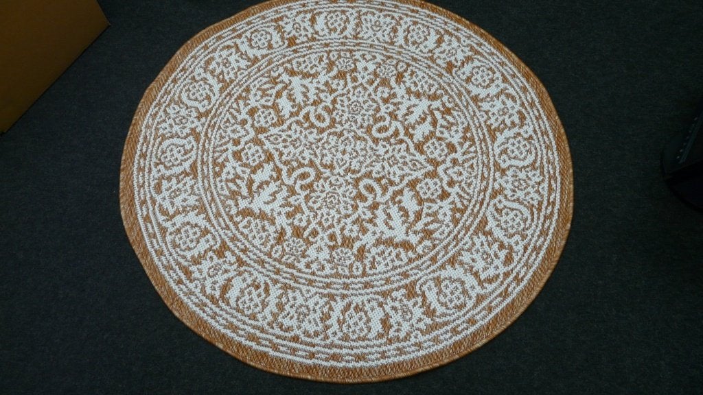 Vloerkleed rond Ø100cm beige en terra voor binnen of buiten, Ophalen, 50 tot 100 cm, Beige, Rond