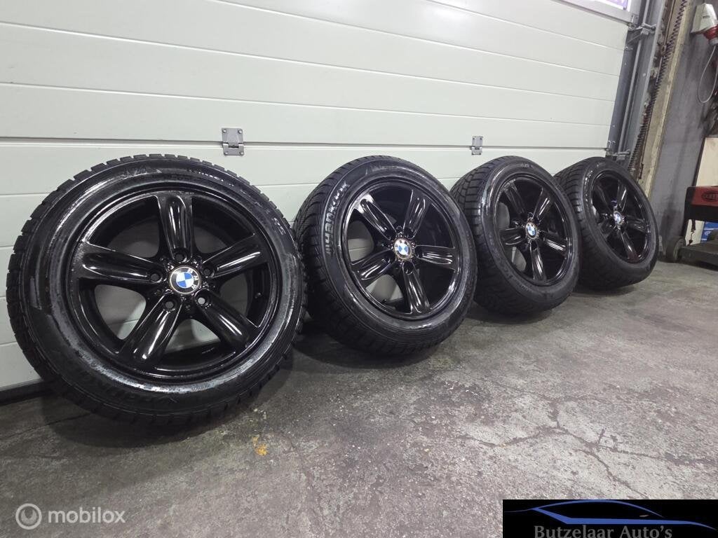 Winterwielen BMW 1-serie E87 5x120 16 inch Hoogglans Zwart, Ophalen, Gebruikt, 16 inch, Banden en Velgen