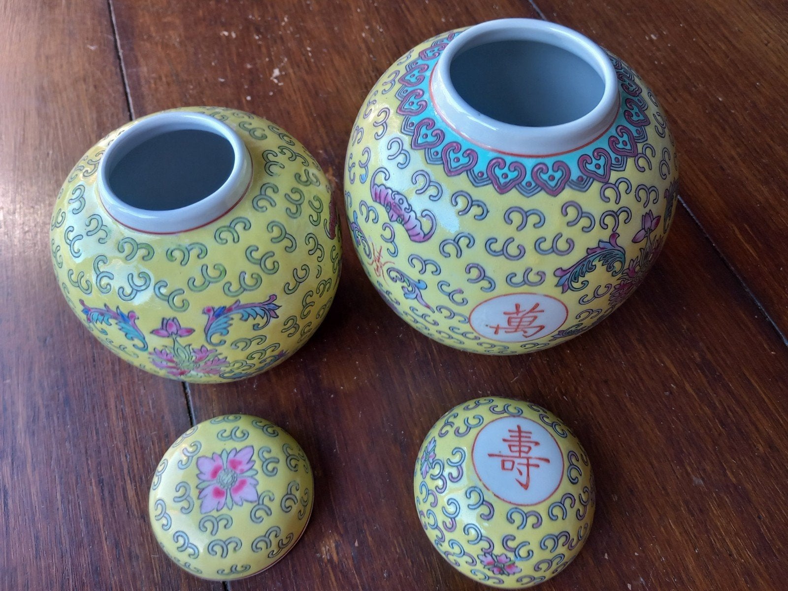 Twee vintage gemberpotten met deksels, Antiek en Kunst, Curiosa en Brocante, Ophalen