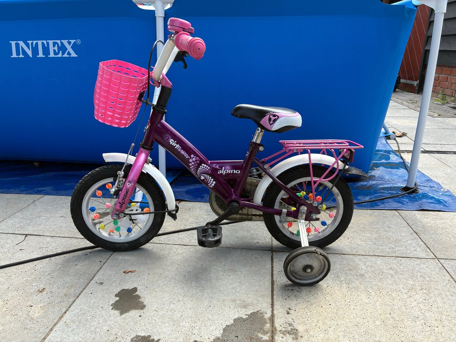 Alpina Girlpower kinderfiets met zijwieltjes - 12 inch, Ophalen, Terugtraprem, Zijwieltjes, Gebruikt