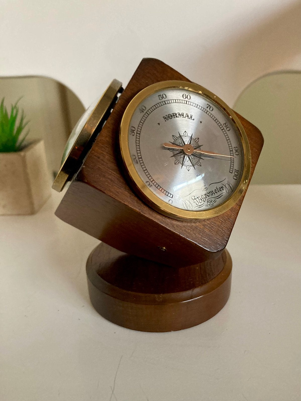 Vintage weerstation hout messing draaibaar., Ophalen of Verzenden, Zo goed als nieuw, Weerstation