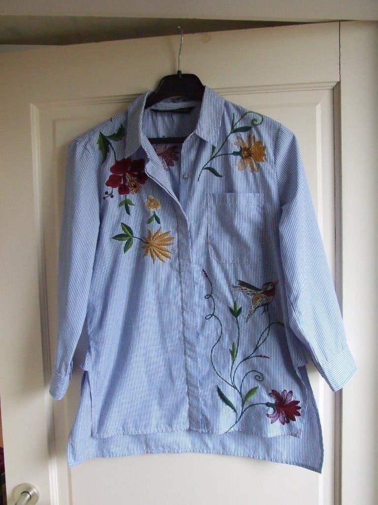 Zara blauw wit gestreept blouse met borduur 38, Maat 38/40 (M), Blauw, Nieuw, Ophalen of Verzenden