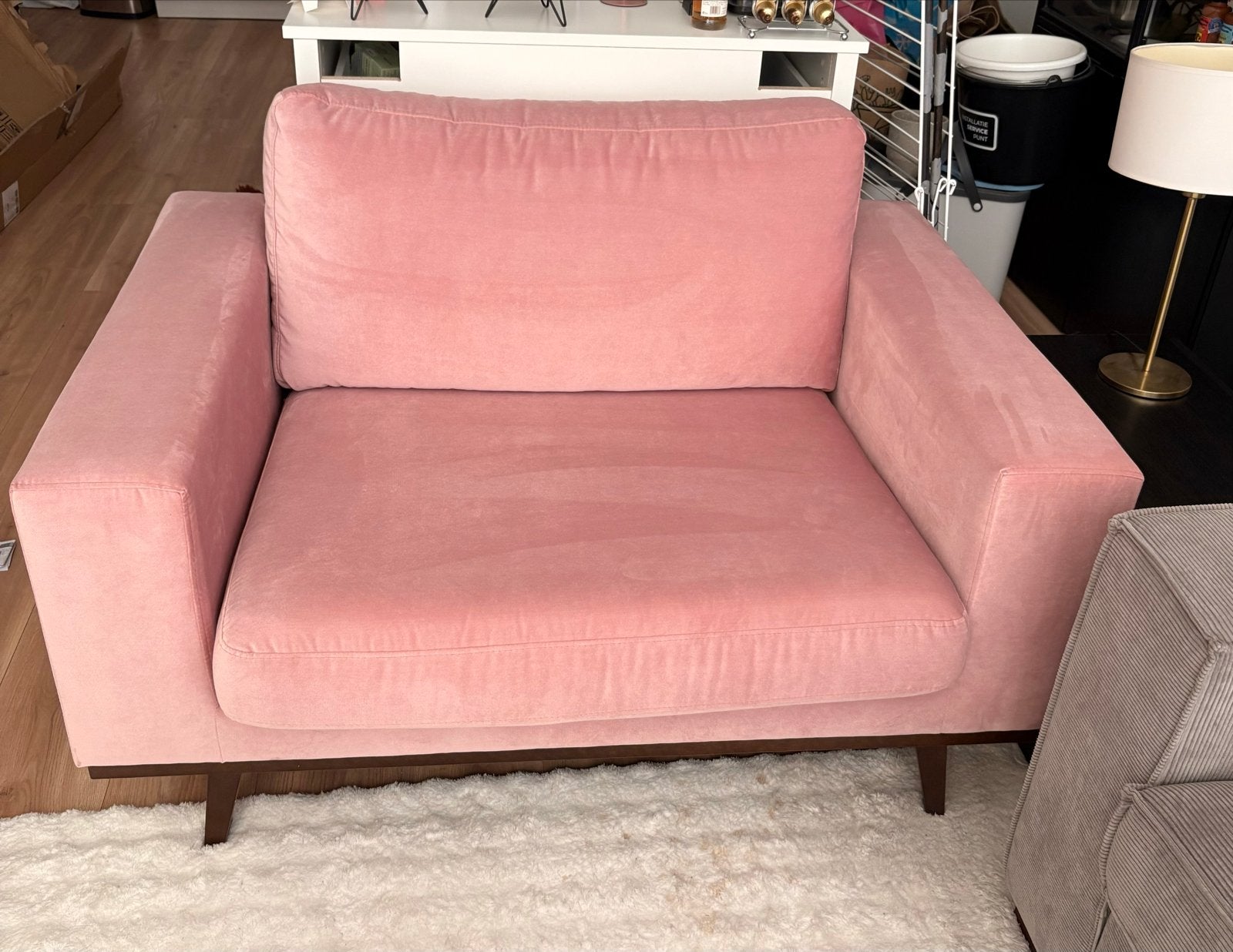 Roze velours loveseat Torino, 120 cm breed, Ophalen, Overige maten, 75 tot 100 cm, Zo goed als nieuw