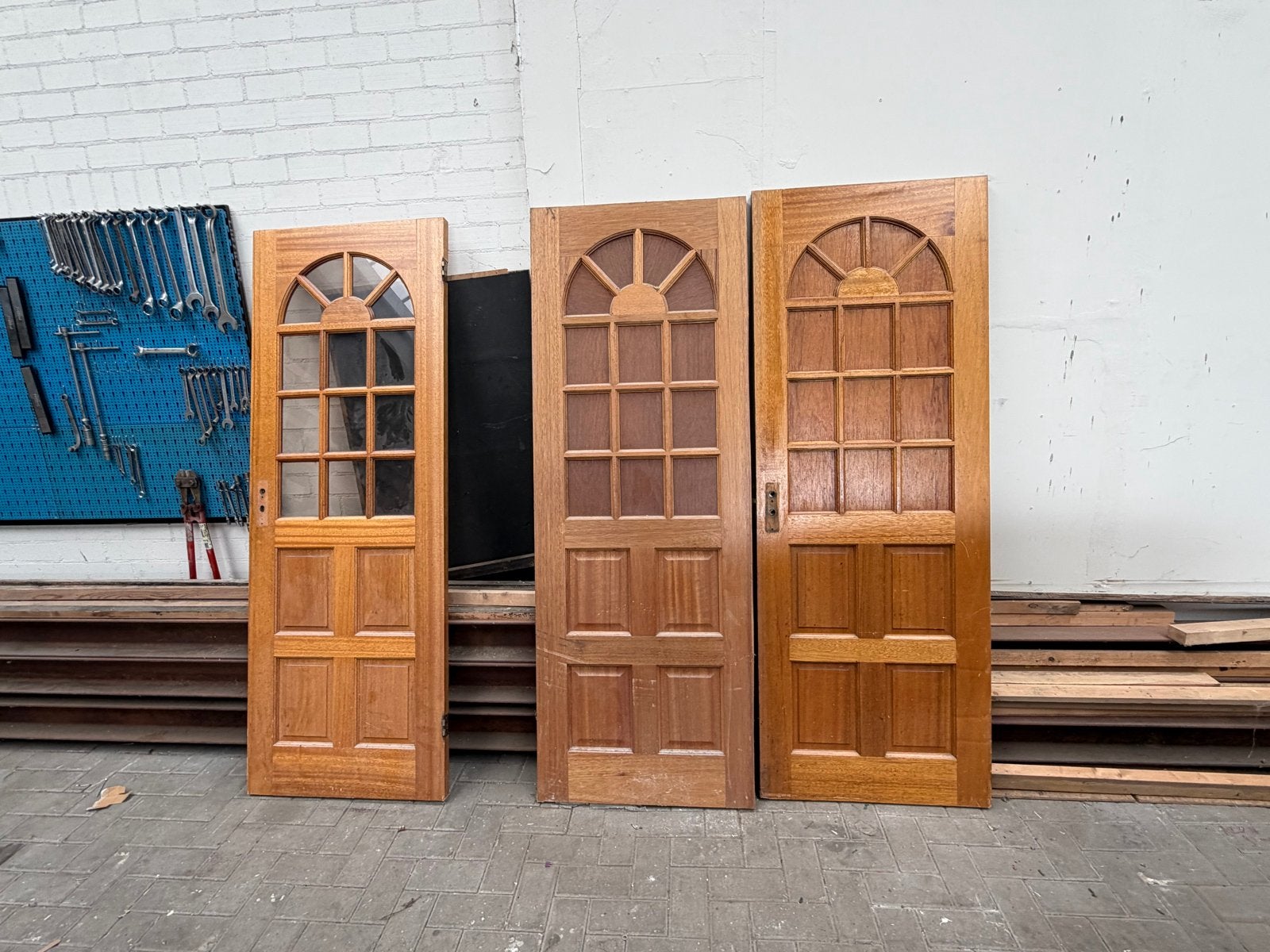 Set van 3 massieve houten deuren met glas, Ophalen, Gebruikt, Minder dan 80 cm, Binnendeur