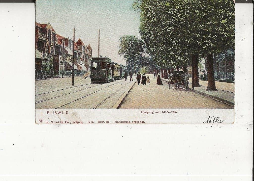 Rijswijk Haagweg met stoomtram en koets 12 mrt 1907, Ophalen of Verzenden, Voor 1920, Gelopen, Zuid-Holland