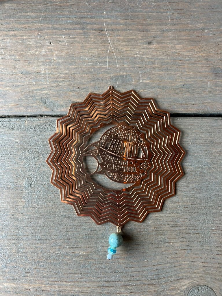 Metalen wind spinner dreamcatcher hanger koperkleur, Verzenden, Zo goed als nieuw, Goud, Metaal