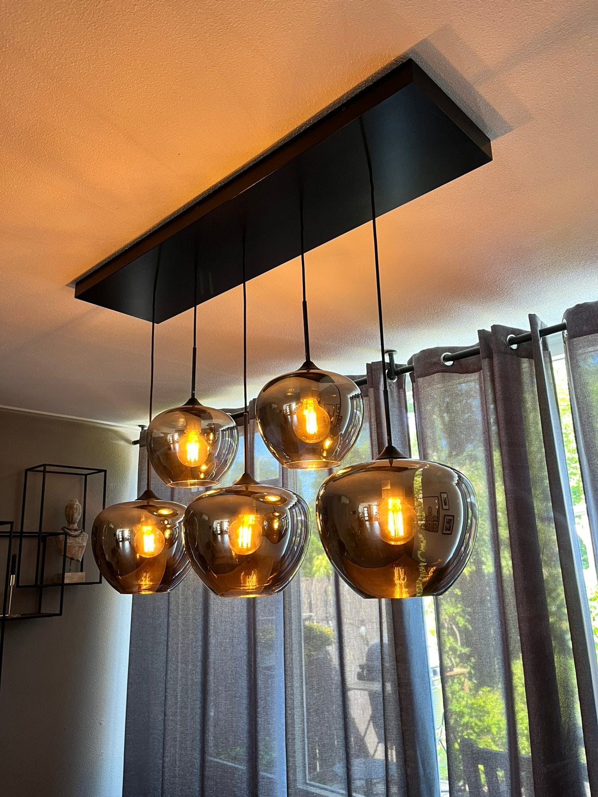 Prachtige Light & Living Eettafellamp (5-lichts) - Rookglas, Ophalen, Zo goed als nieuw, Glas