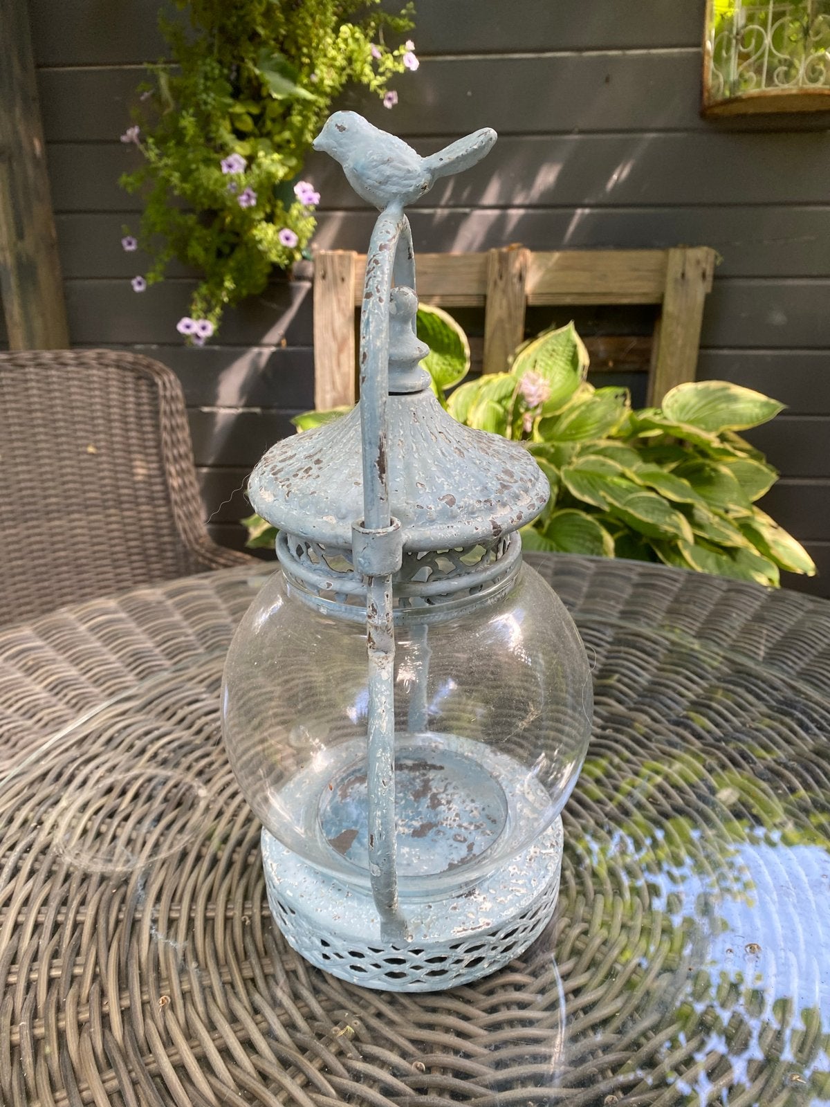 Decoratieve lantaarn met vogel - Brocante stijl, Gebruikt, Ophalen of Verzenden, Vintage, Metaal