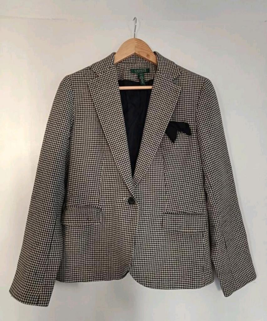 Lauren Ralph Lauren blazer pied-de-poule maat 34/36, Zwart, Ophalen of Verzenden, Zo goed als nieuw, Ralph Lauren