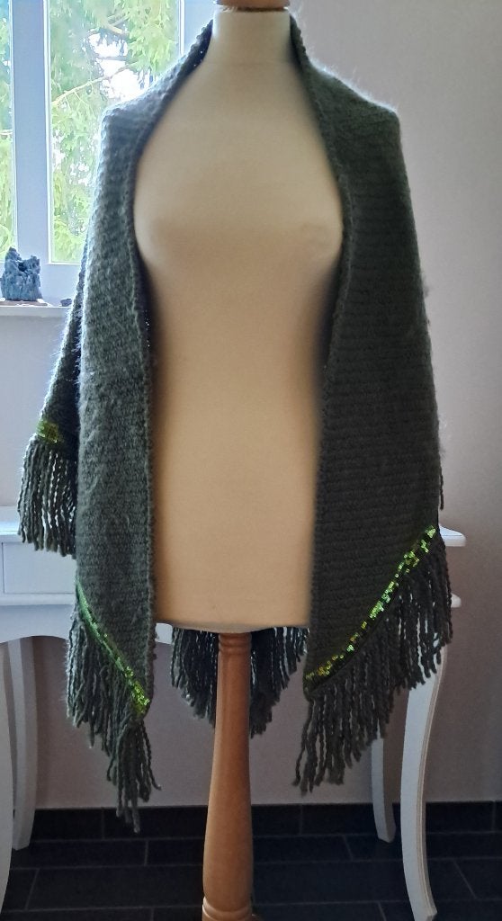 Groene poncho met pailletten, Kleding | Dames, Ophalen of Verzenden, Maat 36 (S), Lang, Gedragen