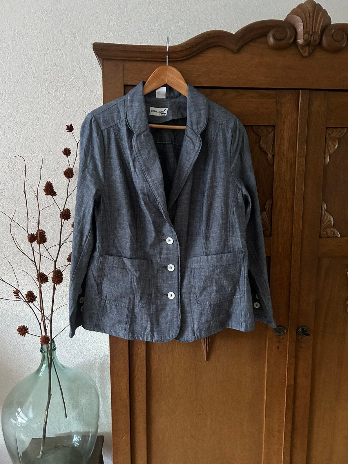 Mooi blauw/grijs jasje Collection L maat 44, Kleding | Dames, Ophalen of Verzenden, Zo goed als nieuw, Maat 42/44 (L), Blauw