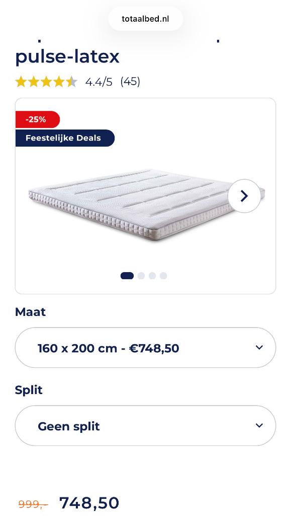 Topmatras / topper 160x200 Premium pulse latex, Z.G.A.N., Ophalen, Tweepersoons, Zo goed als nieuw, Matras