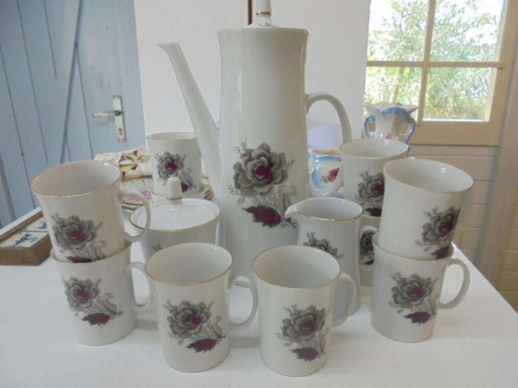 Mosa Koffieservies met grijs / rode roos, Ophalen of Verzenden
