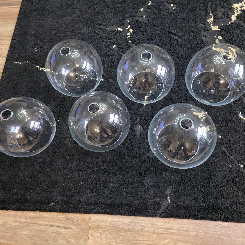 6x IKEA JAKOBSBYN glazen lampenkap, Ophalen, Zo goed als nieuw, Rond, Minder dan 25 cm