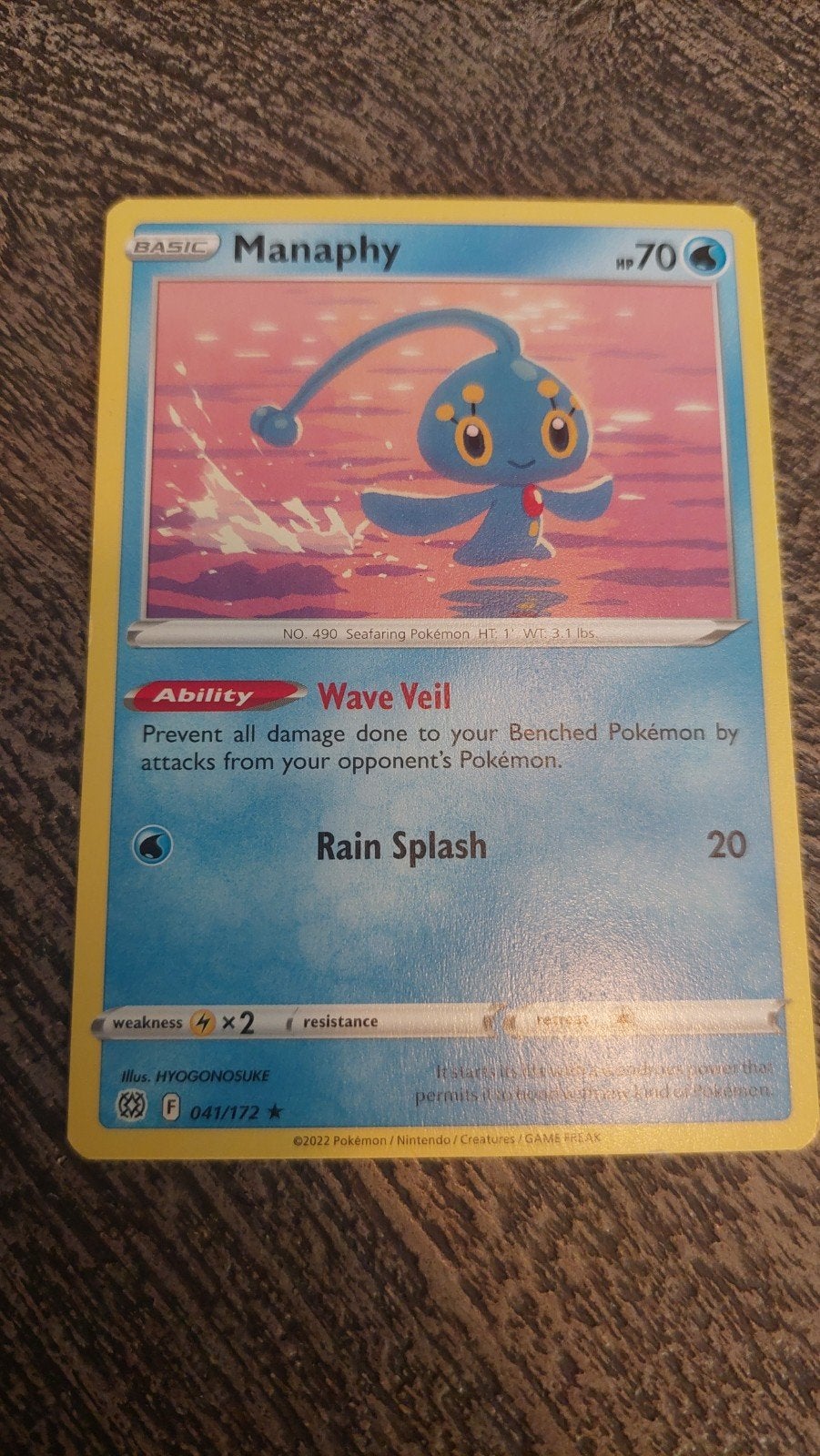 Manaphy Pokémon kaart (041/172) - Basic HP 70, Ophalen of Verzenden, Zo goed als nieuw, Losse kaart