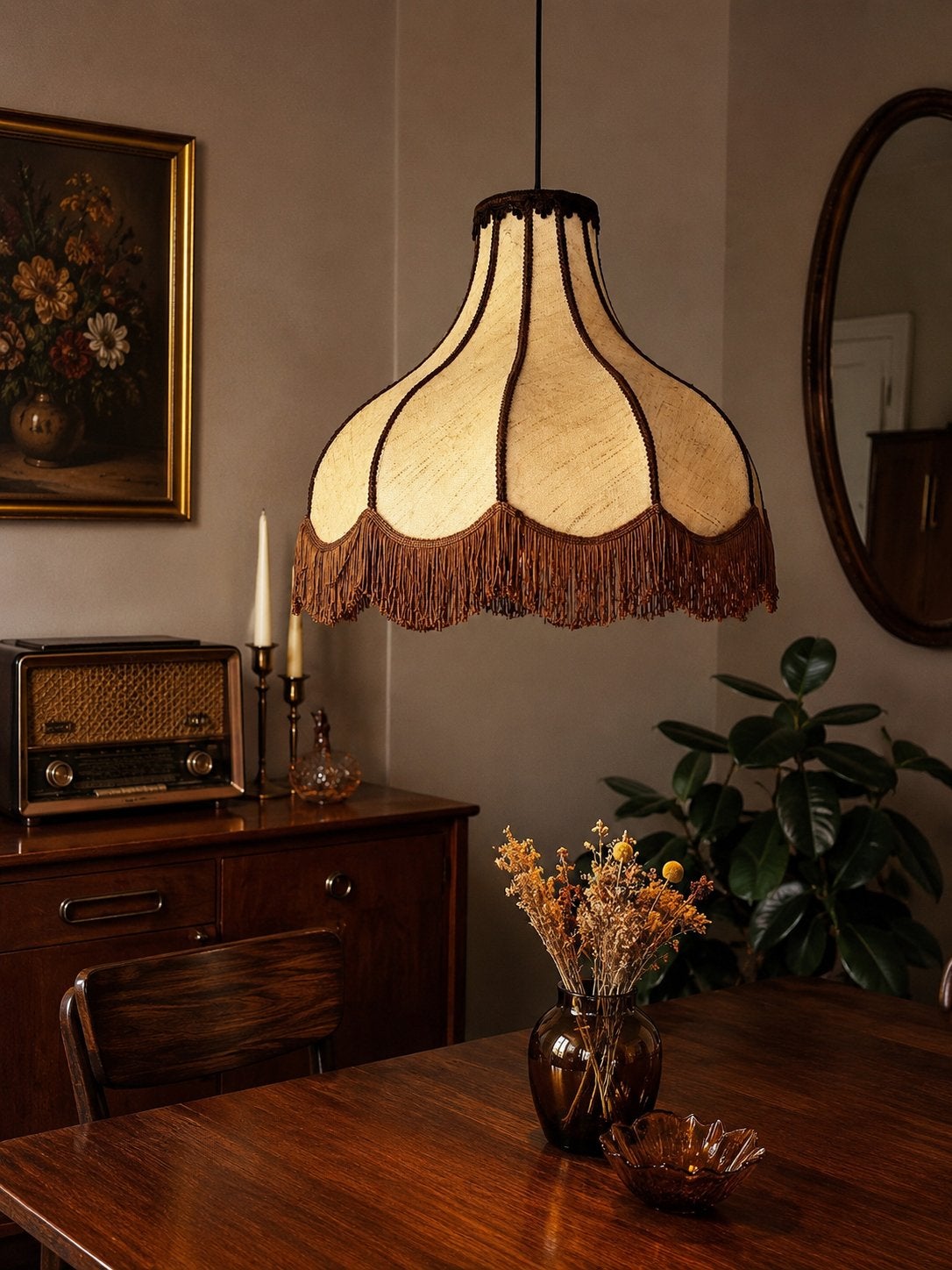 Vintage Granny Franje Lamp – echte sfeermaker, Antiek en Kunst, Ophalen of Verzenden