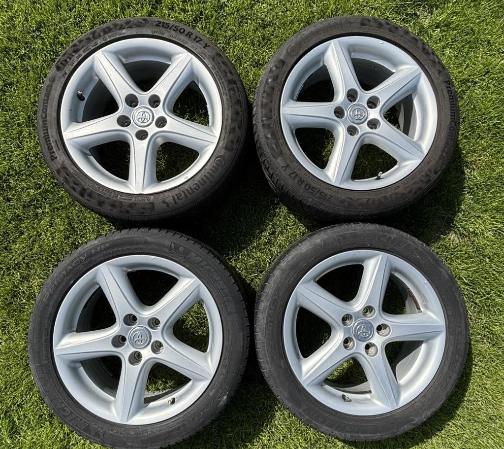 17 inch Toyota velgen + zomerbanden 215/50 R17 – Continental, Ophalen, Banden en Velgen, 17 inch, Personenwagen
